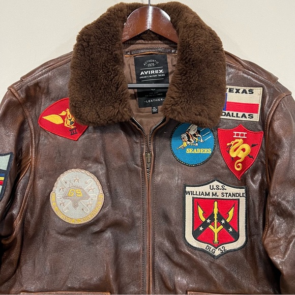 AVIREX CLASSIC PATCHED G-1 FLIGHT AVIATOR JACKET IN BROWN SIZE XL - Picture 2 of 15